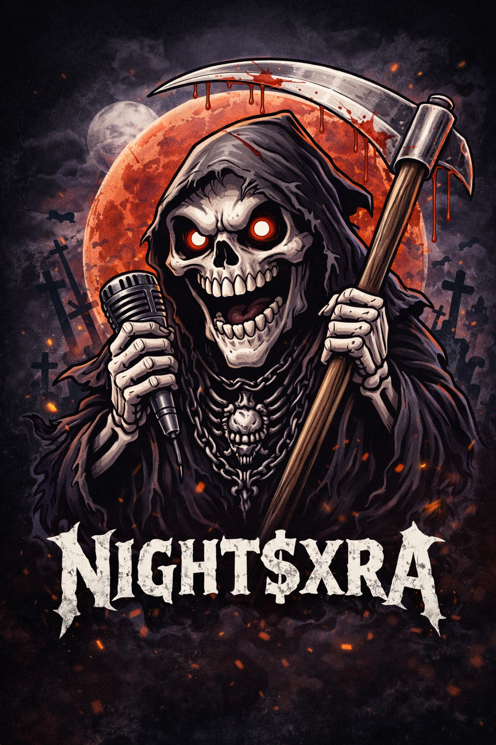 NIGHT$XRA caricature reaper t-shirt artwork